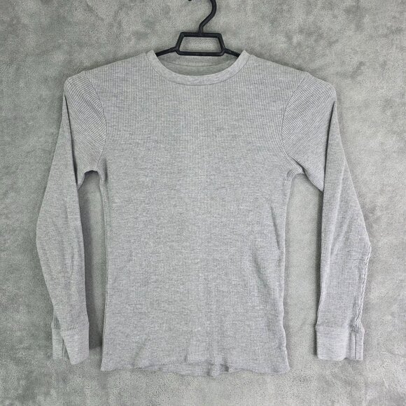 Womens Gray Intriguing Threads Waffle Knit Thermal Shirt Crew Neck Long Sleeve S - Picture 3 of 9